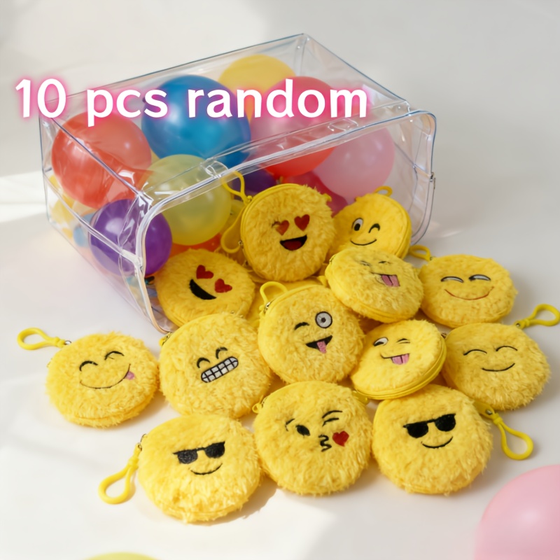 TEMU Random Patterns 10pcs Cute Plush Keychain Wallets, Soft Faux Fur Zippered Coin Pouches, Compact Key Organizers, Ideal For Valentine&;s Day Small