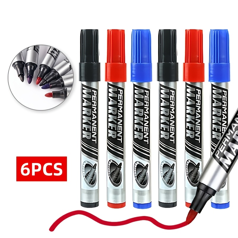 TEMU 6pcs New Waterproof Quick-dry Painting Pens, 3 Colors Of Ink (black, Red, Blue), Multi-use Pen, Suitable For And , Painting And Graffiti,