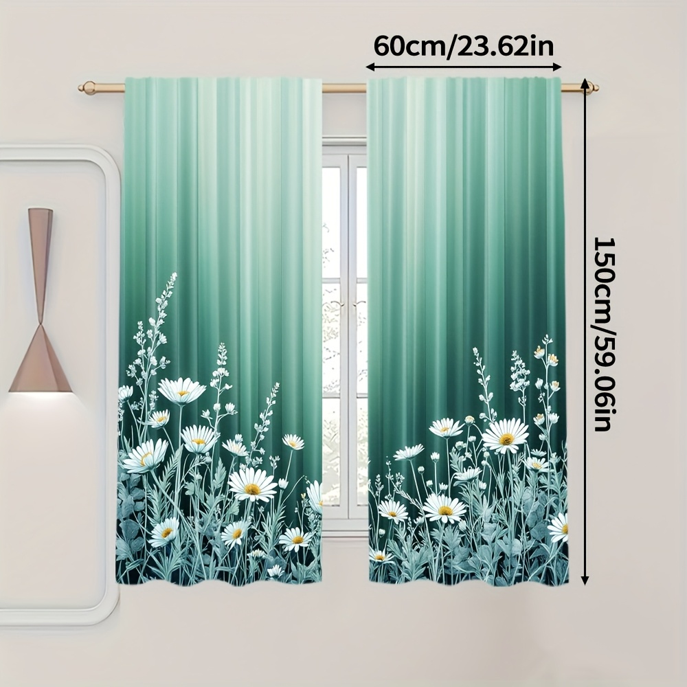 TEMU 2pcs & Botanical Print Doorway Curtains - Machine Washable Polyester, Light Filtering Rod For Bedroom & Study, Fashion Home Decor (no Rod
