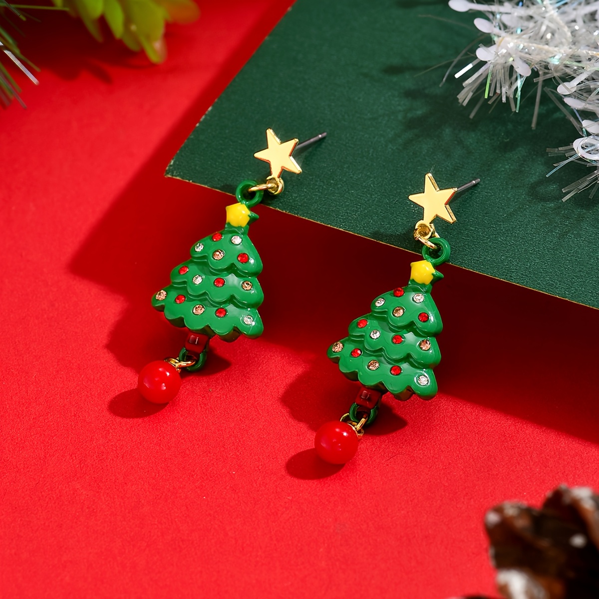 Women's Handmade Multi-Color Christmas Tree Drop Earrings