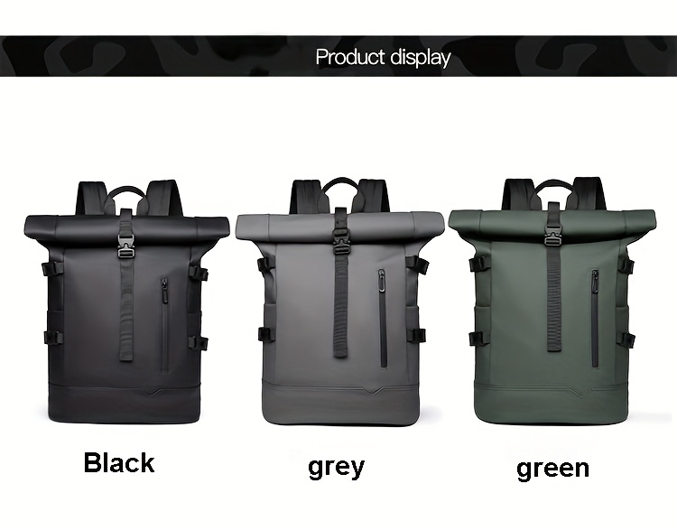 Men's New Trendy Fashion Roll-Top Backpack, Men's School Bag, Casual Travel Sports and Gym Backpack, Large Capacity Multi-Functional Backpack, Women's Matching Casual Backpack