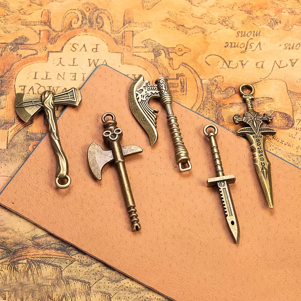 TEMU Lot de 5 porte-clés vintage d', pendentif hache et épée en alliage, accessoire de bricolage tendance, cadeau