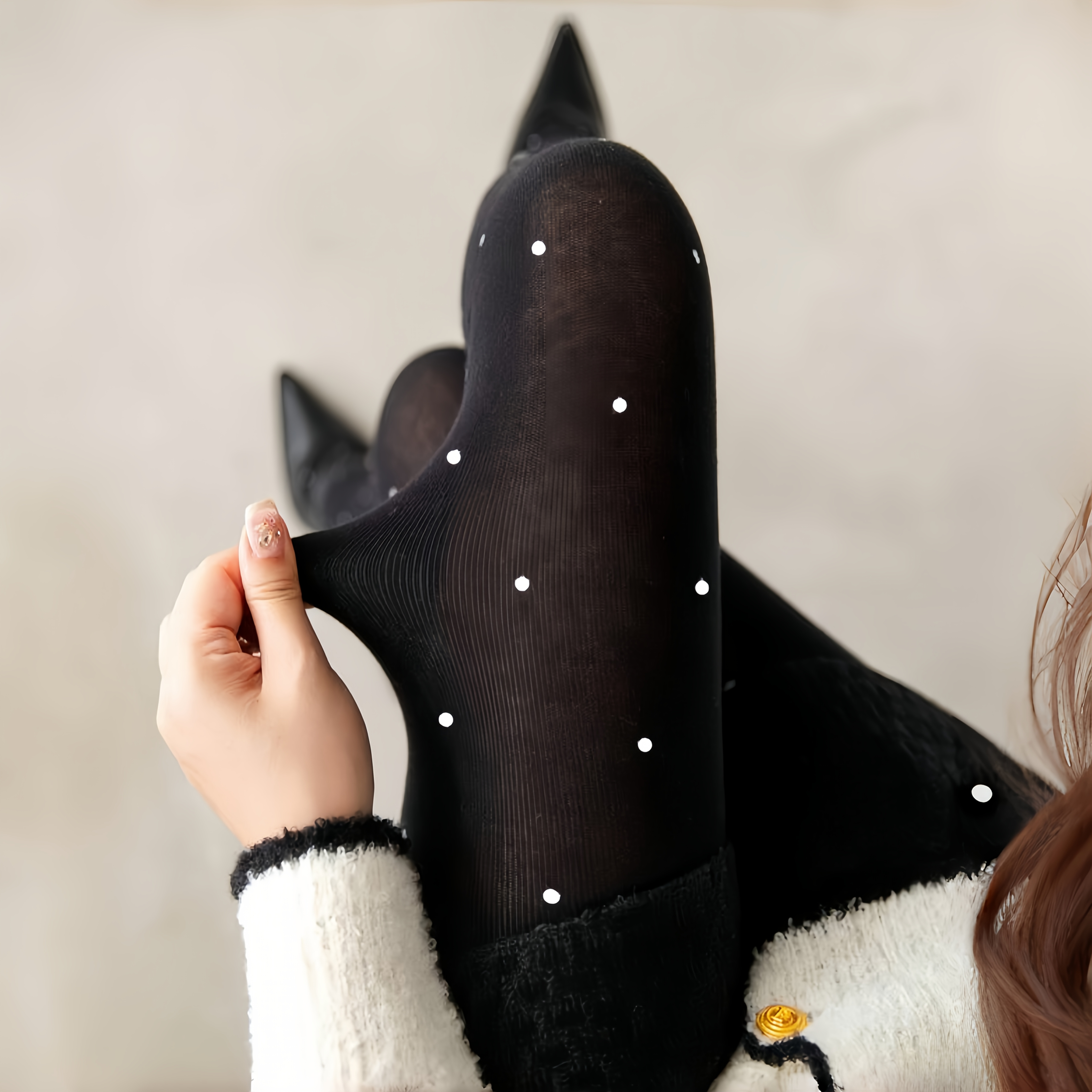 Image of 1 Pair Of Women's Thin Polka-dot Soft Leggings, Non-slip, Worn As Outer Tights, For Daily Fashionable And Casual Wear