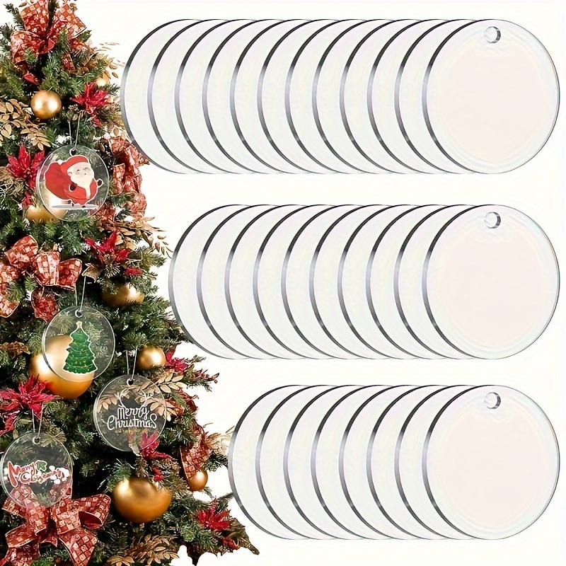 Image of 32pcs Pack Of Clear Acrylic Round Christmas Ornaments 3.5 Inches - Blank Acrylic Holiday Ornaments For Christmas Trees And Home Party Decorations