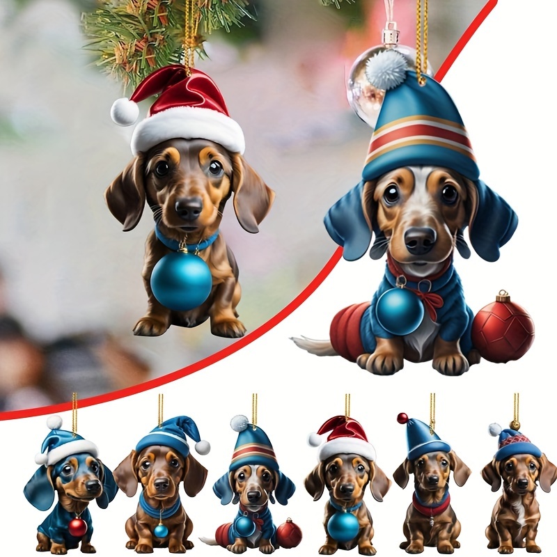 

Set Of 6 Christmas Tree Ornaments - 2d Dog Hanging Decorations For Parties, Sausage Dog Shaped , Non-electric Ornamental Hangings For