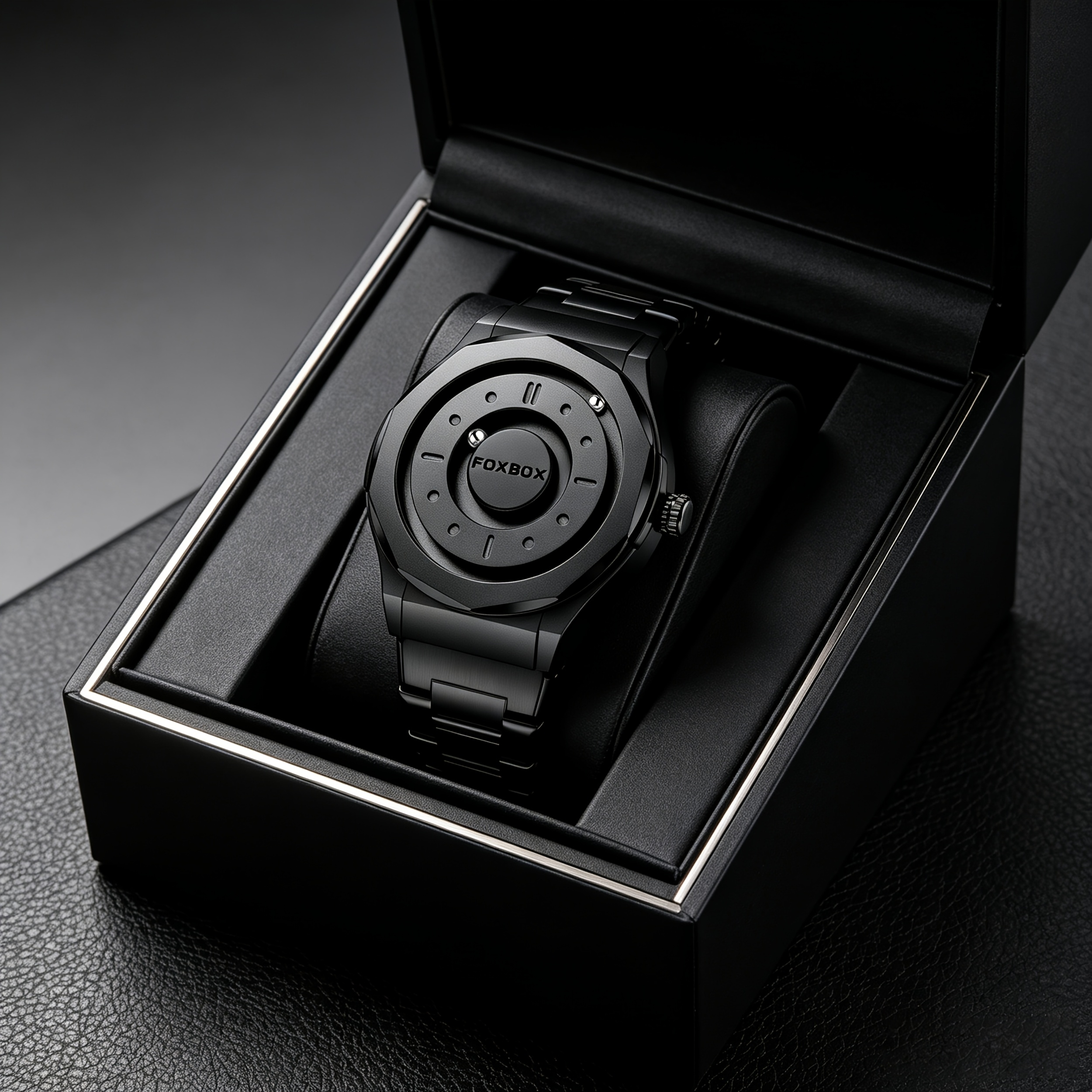 Image of Lige Rotating Magnetic Bead Watch For Men, Round Dial & Black Face, Quartz Movement Watch For , Steel/silicone/pu Leather Straps - For Parties, Business, Gifts