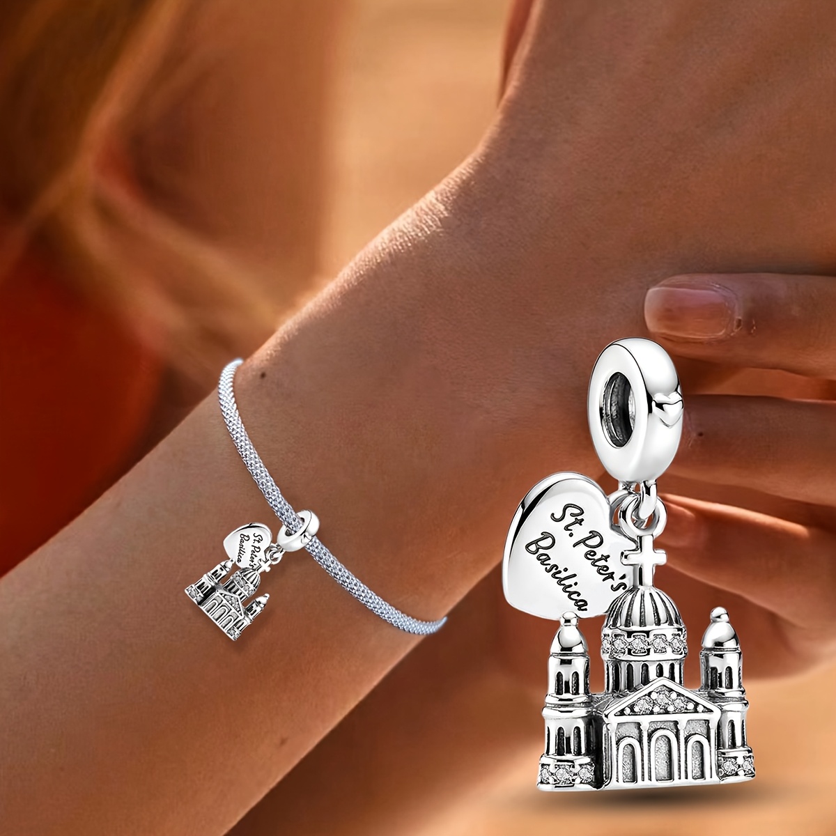 Women's 925 Silver St. Peter's Basilica DIY Beaded Pendant