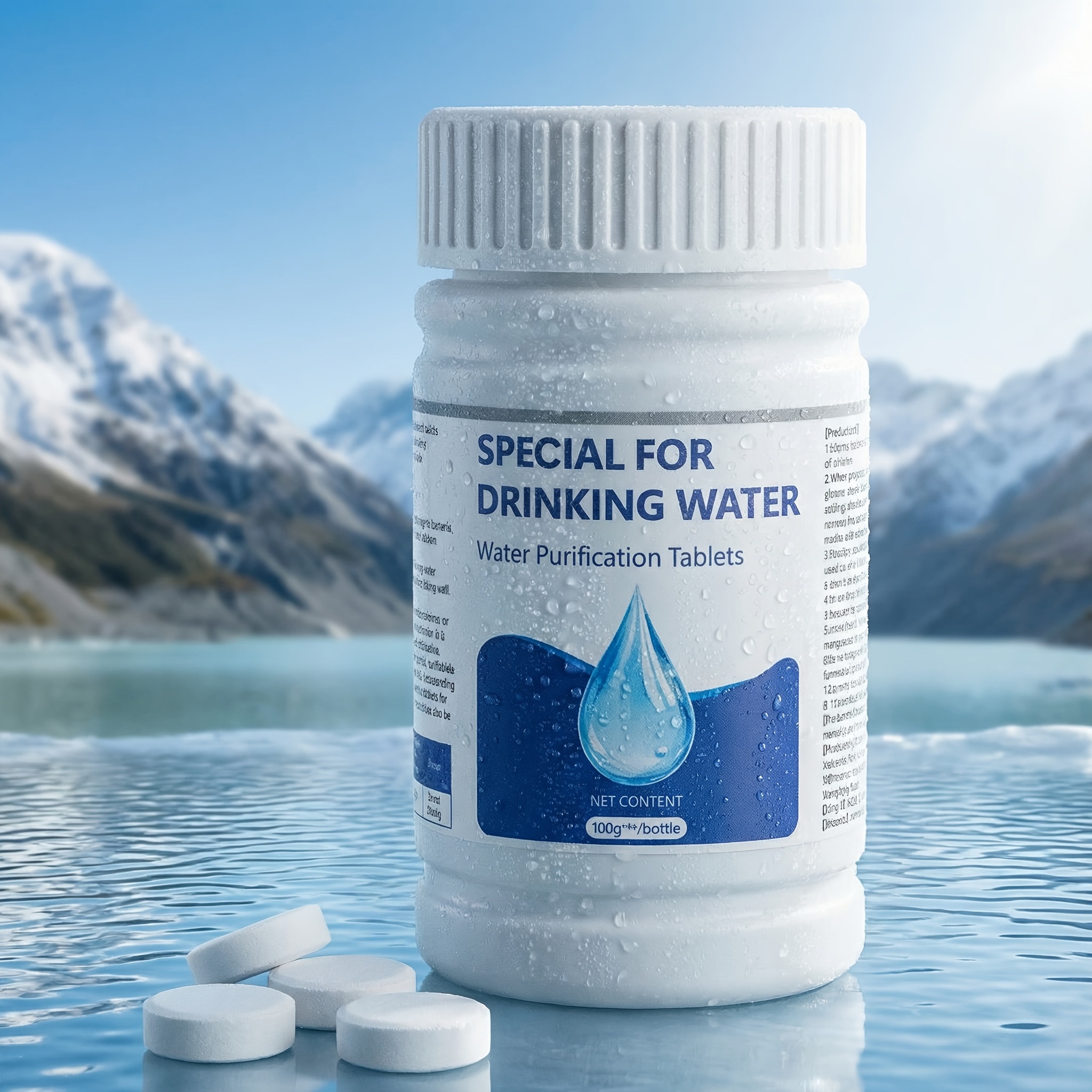 TEMU 100g Portable Water Purification Tablets In A Bottle | 1 Tablet Purifies 40l Of Water In , Ideal For Camping, Hiking, Emergency Survival And Outdoor Travel