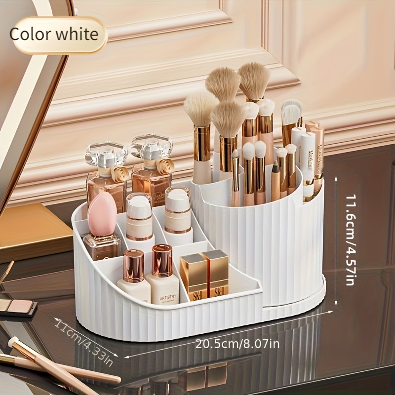 1pc Elegant Rotating Makeup Organizer - Compact 360° Rotatable Cosmetic Storage Box with Polished Finish, Durable Plastic, Space-Saving Design for Brushes, Lipsticks, Skincare, and Stationery, Countertop Mounting, Independent Use, Makeup Brushes