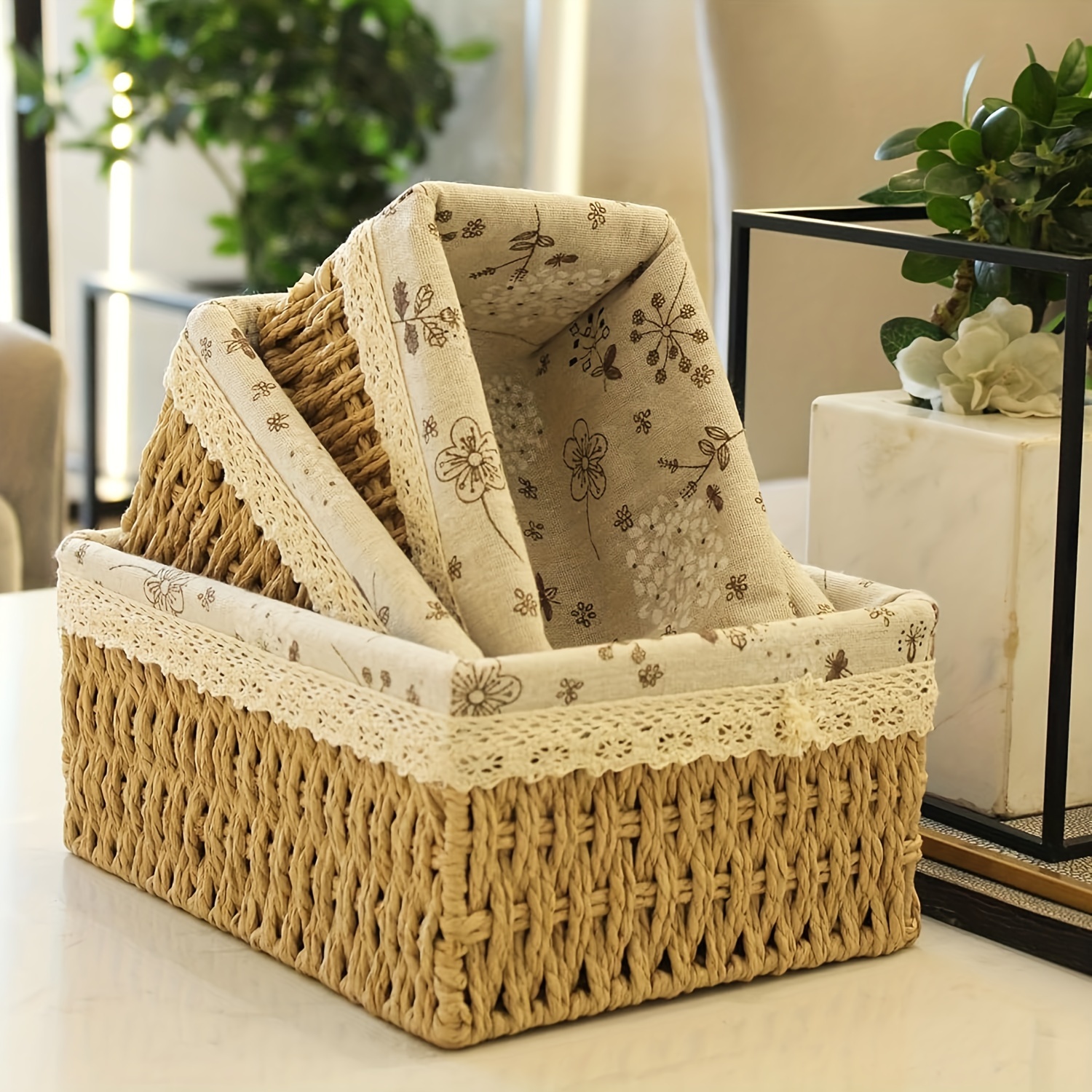 Cesto Da Appendere Artigianale In Rattan Fiori Artificiali
