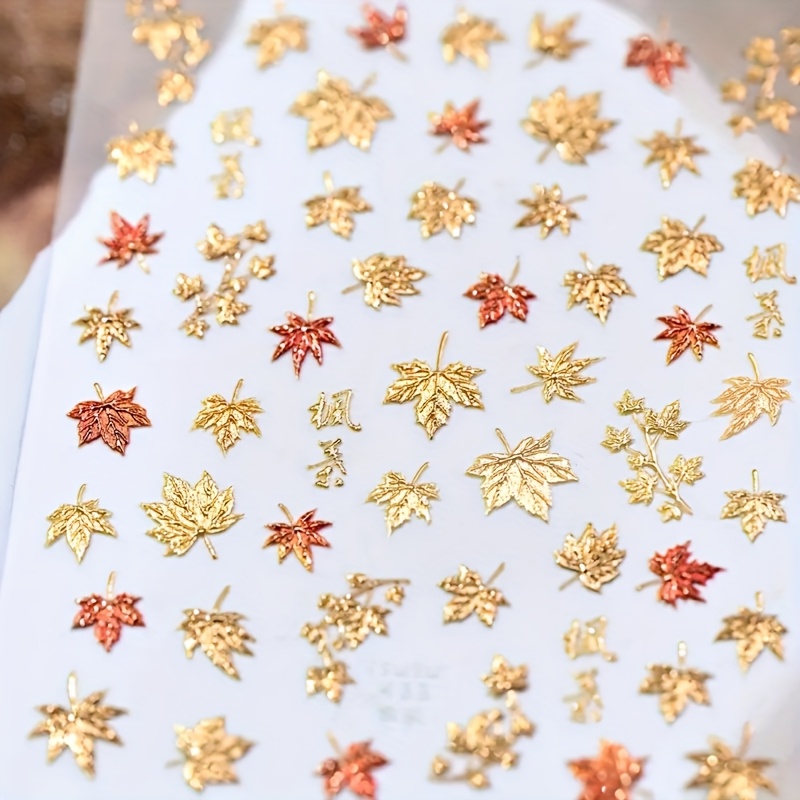 Image of Autumn And Winter Maple Leaf Nail Stickers - Embossed Maple Leaf Decorative Nails, Suitable For Festival Parties, Gifts, Ladies, , High Quality Stickers, Self Adhesive Design, Party Accessories