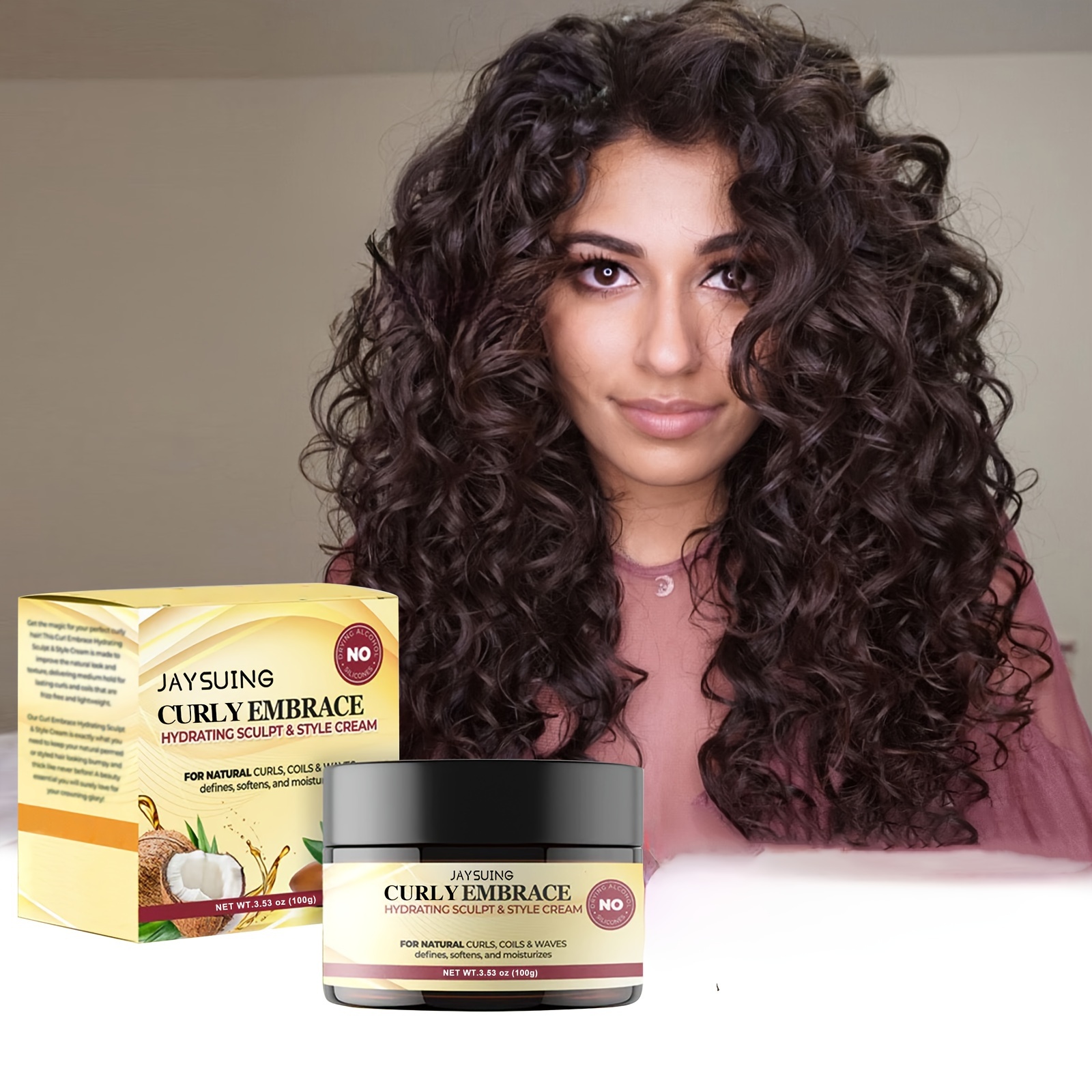 

100g Curly Embrace Hydrating Sculpt & Style Cream, For Natural & Waves, Anti-frizz With Argan & Coconut Oil, Contains Glycerin, Panthenol, Squalane For Moisture & Shine (plant Squalane)