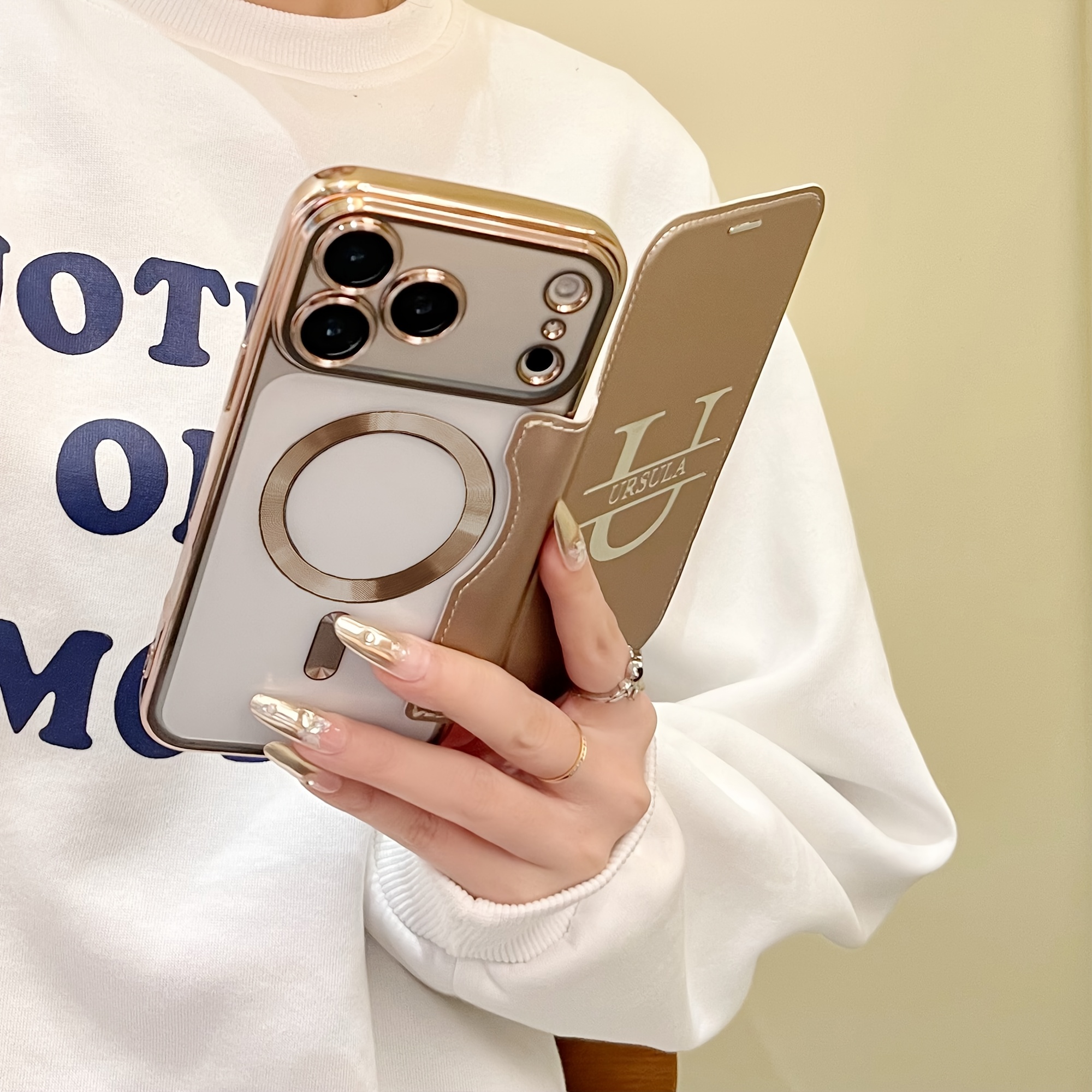 TEMU Personalized Customized Initial Flip Insert Card Phone Case Compatible With Iphone 17 16 15 14 13 Pro Max 17 Air Custom Name Hot Silvery Foil