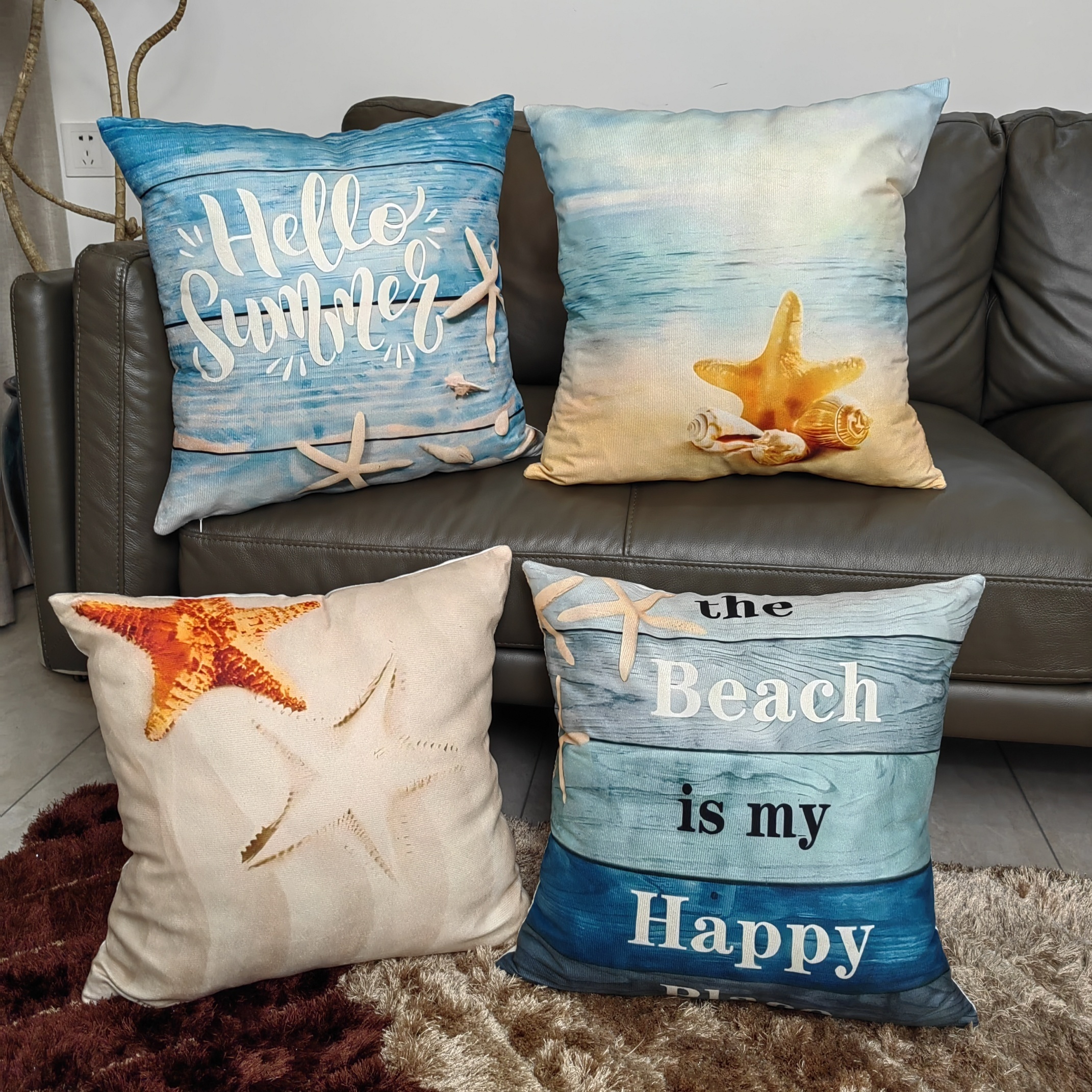 

4pcs, 17.72"x17.72"blue Beach Ocean Starfish Throw Pillow Case, Decorative Throw Pillow Cover, Living Room Decor, Bedroom Decor, Sofa Decor, Home Decor (pillow Core Not Included)