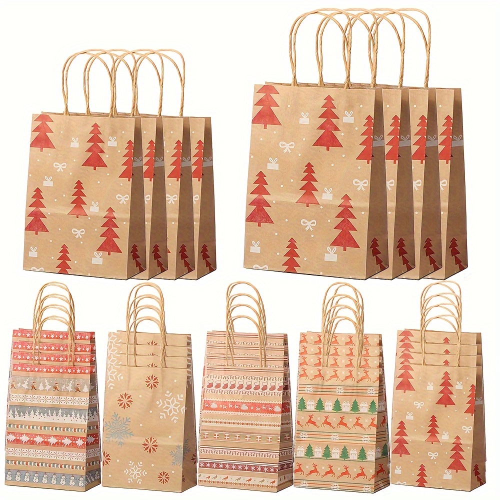 

20-pack Christmas Gift Bags With Handles - Assorted , Foldable Kraft Paper Bags For Holiday Presents, Party Favors, And Retail Packaging