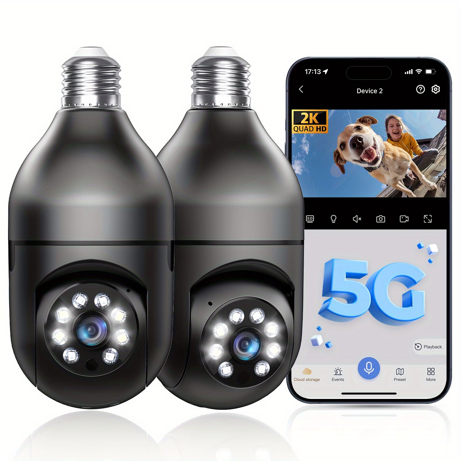 

2k Bulb Security Cameras Wireless Outdoor Indoor Wifi 2.4g & 5ghz Lightbulb Surveillance Camera For Home Security Outside, 360° Ai View, Detection And Alarm, Audio, Night Vision