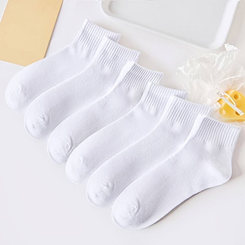 E-shop 6er-Pack Damen Weiße Kurze Socken mit Vertikalen Streifen - Einfarbige Elegante Freizeit-Sport-Socken, Maschinenwaschbar mit Einfacher Zehen-