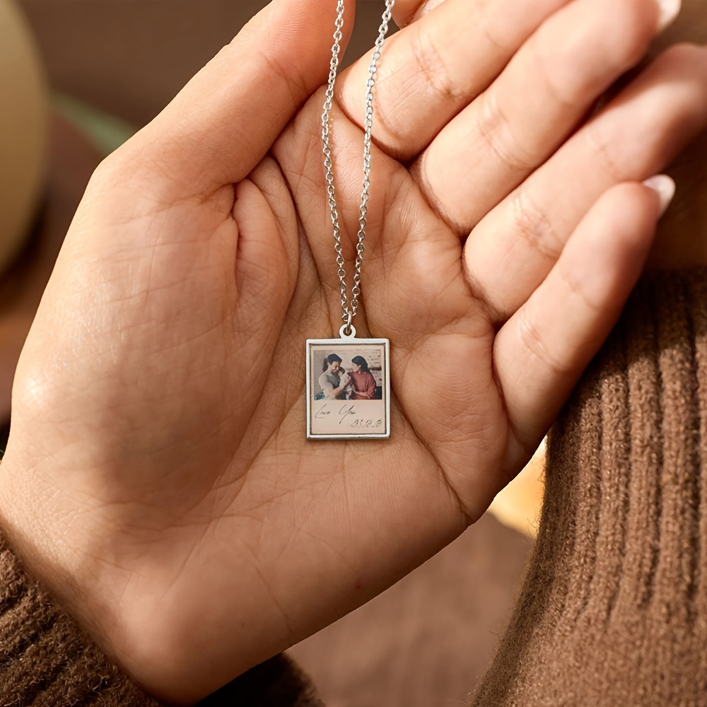 TEMU [customized] Fashionable Women's Necklace Personalized Photo Frame Pendant Custom Photos Exquisite 304l Stainless Steel Pendant Necklace Easy