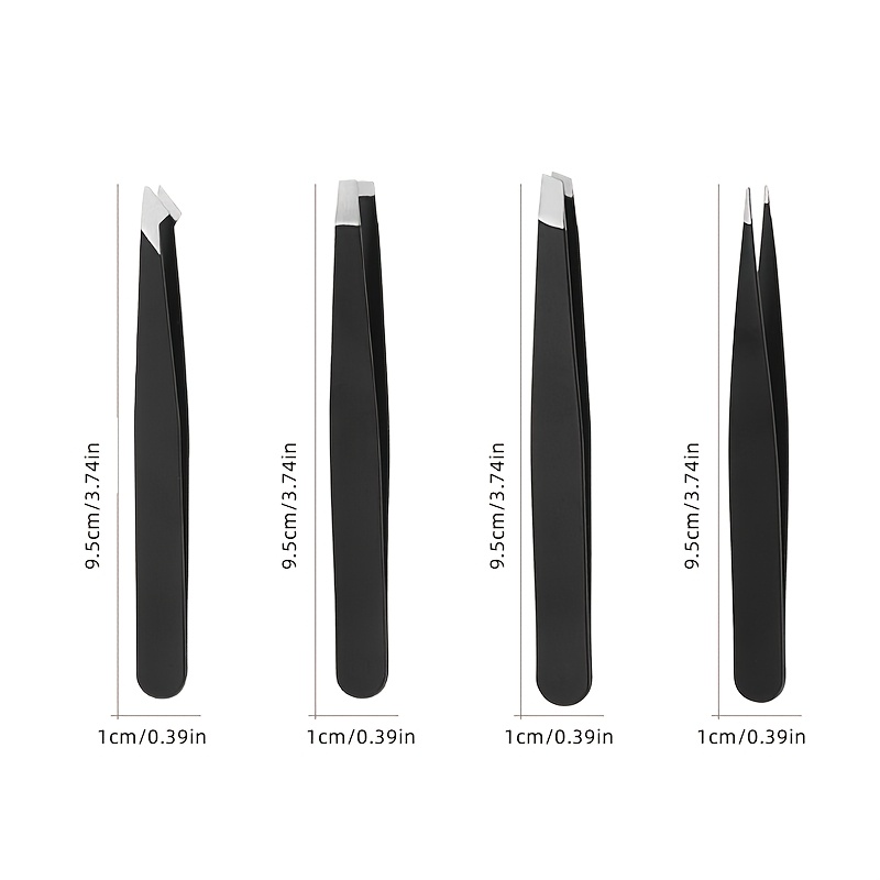 TEMU A Set Of 4 High-quality Stainless Steel Eyebrow Tweezers, Including A Hair Removal Tweezer, Ingrown Hair Tweezers, Angled Eyebrow Tweezers, And