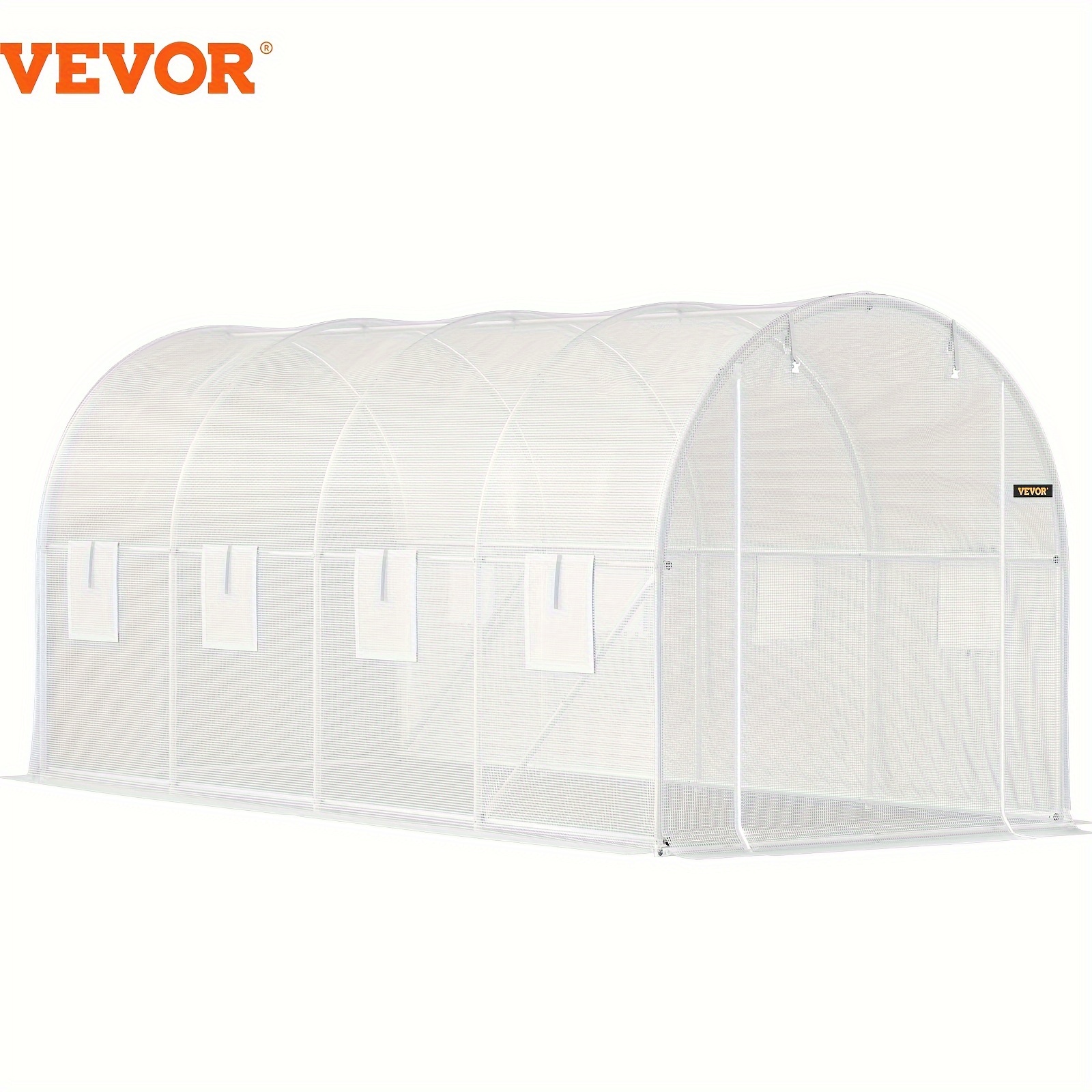 

Vevor 15 X 7 X 7 Ft Walk-in Tunnel Greenhouse, Portable Plant Hot House W/ Galvanized Steel Hoops, 1 Top Beam, Diagonal Poles, Zippered Door & 8 Roll-up Windows, White