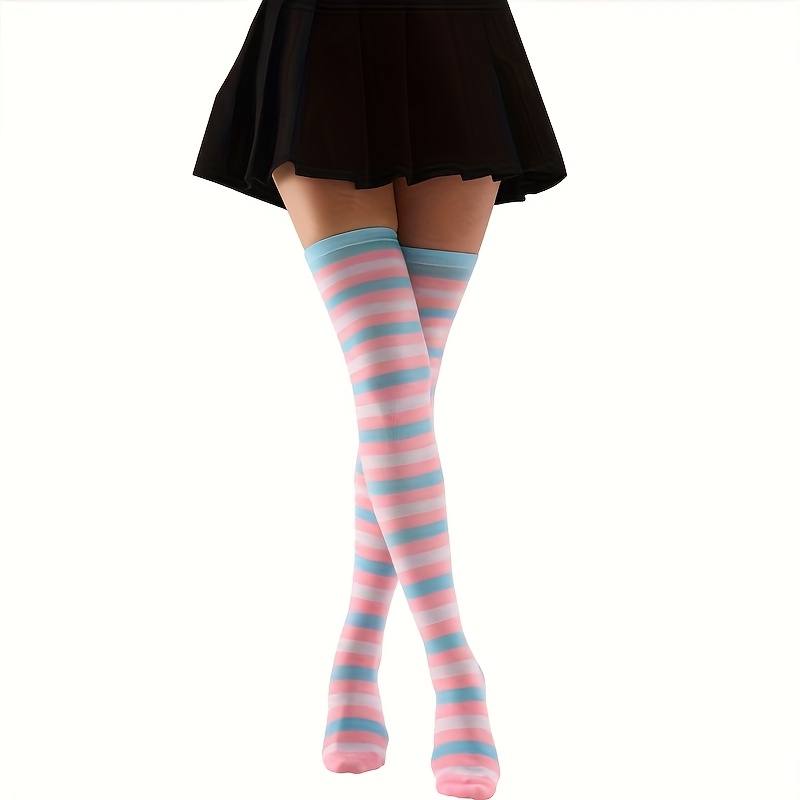 E-shop 1 Paar/4 Paar Pack Damen-Japaner-Style Over-the-Knee-Socken – Lebendiges Farbblock-Design, Dehnbar & Bequem für Casual & Mode-Outfits, Niedliche