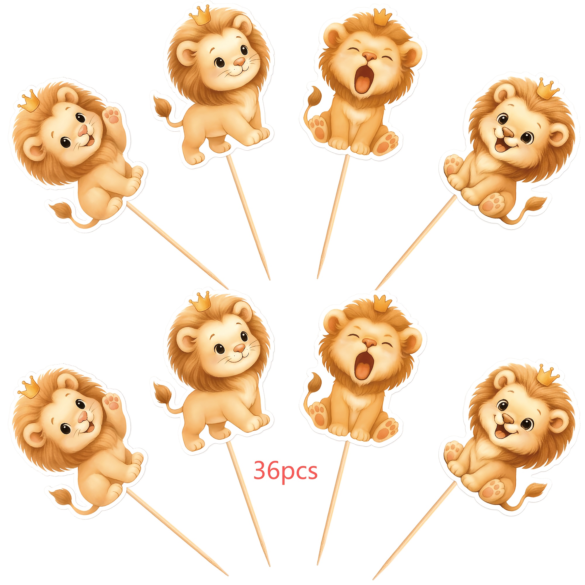 Image of 36pcs Cute Lion Cupcake Decoration Cartoon Lion Cupcake Wild Animal Cake Decoration Lion Party Cake Decoration Supplies, Halloween, Christmas