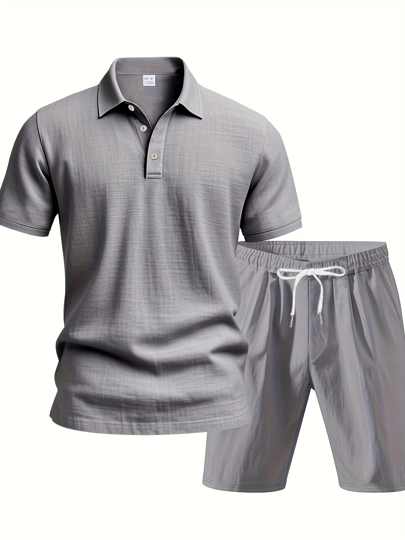 Men's Linen Short Sleeve Shorts Set, Summer Outdoor Sports Casual Breathable Short Sleeve Shirt with Shorts
