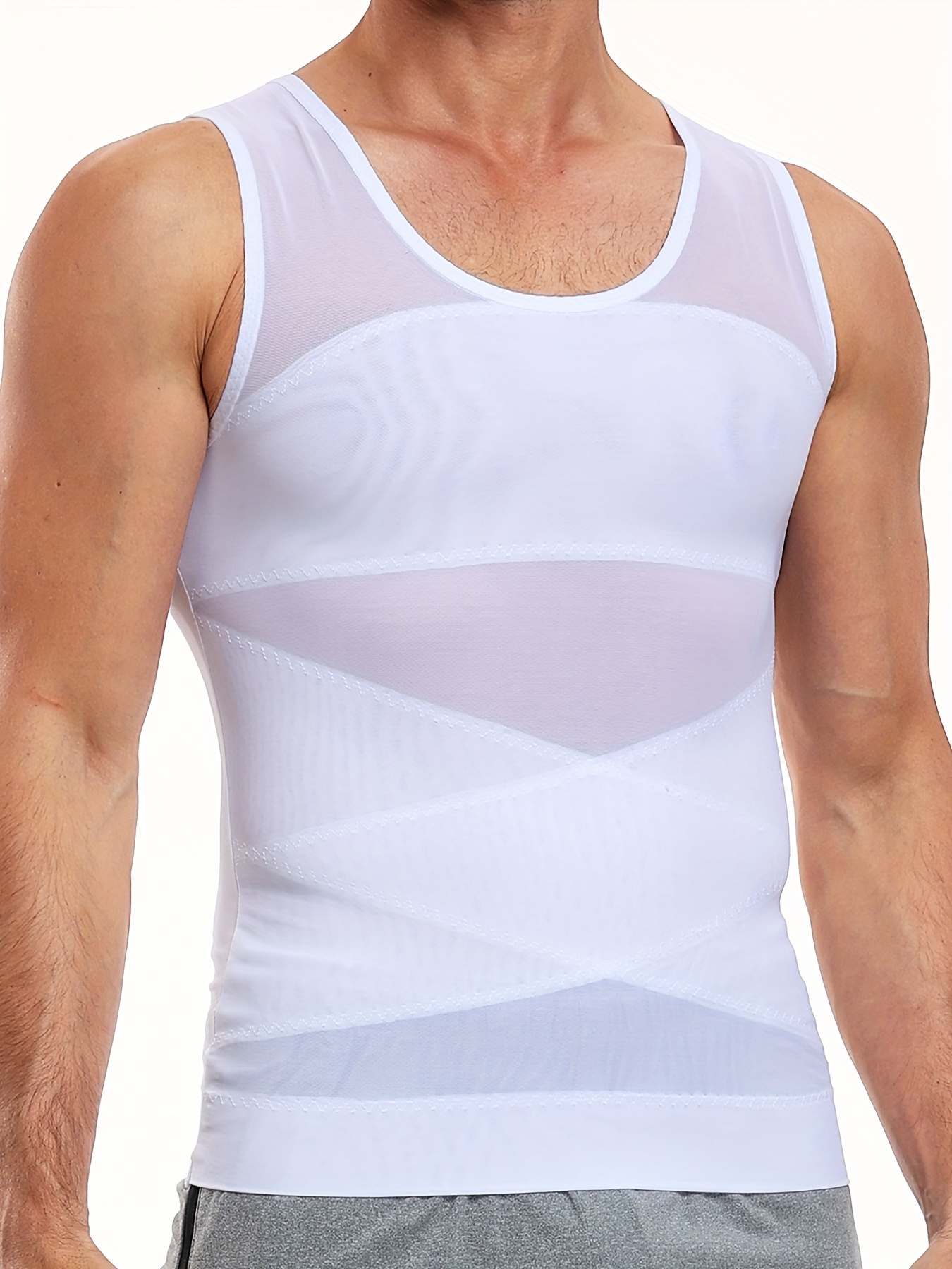mens compression shirt breathable mesh ribbed nylon spandex blend sleeveless crew neck for all day wear bodysuit