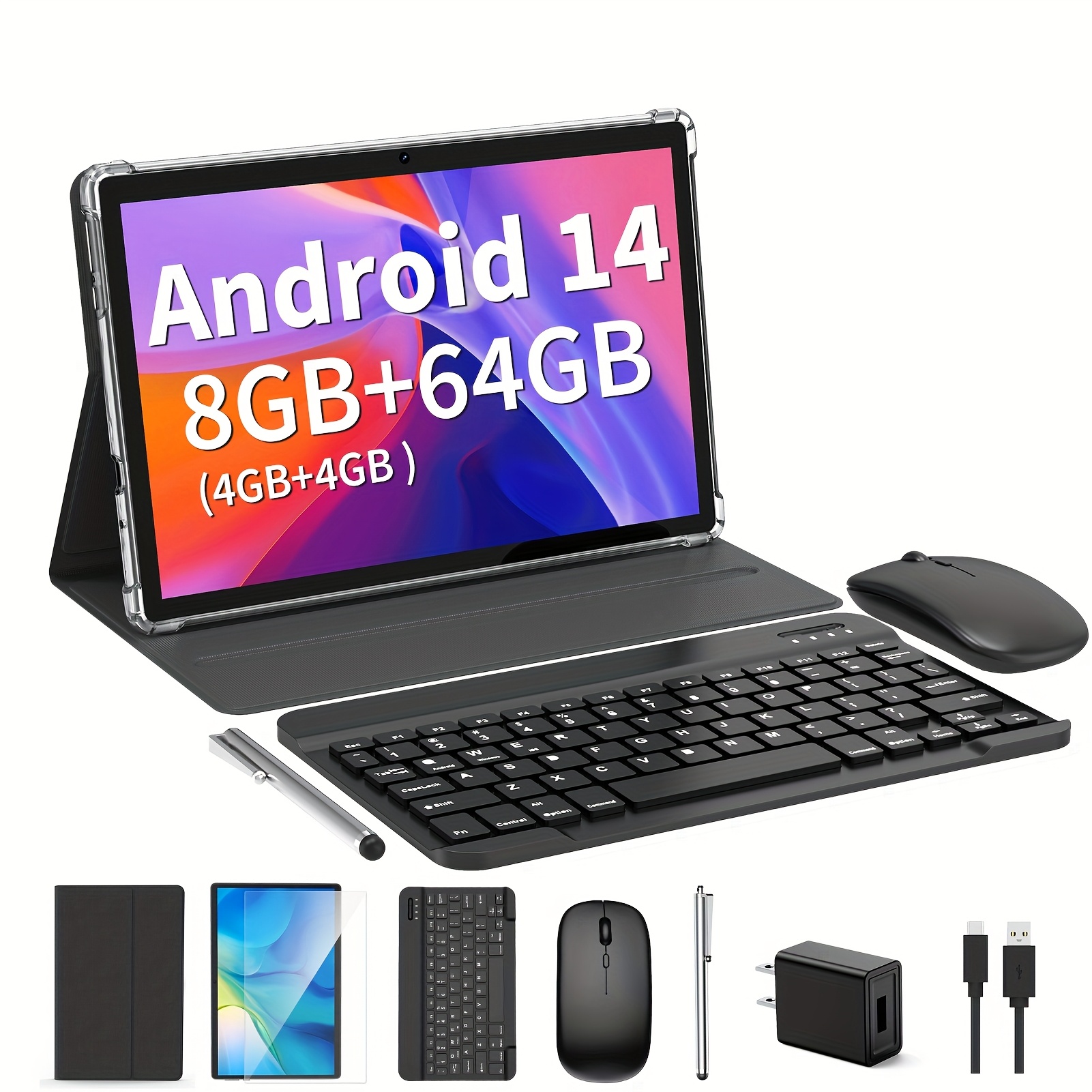 

For Android Tablet, 10 Inch For Android 14 Tablet, 2in 1 Tablet With Keyboard, Mouse, Case, Stylus, 8gb (4gb+4gb) For 64gb Rom, Wifi, Wireless, Gms