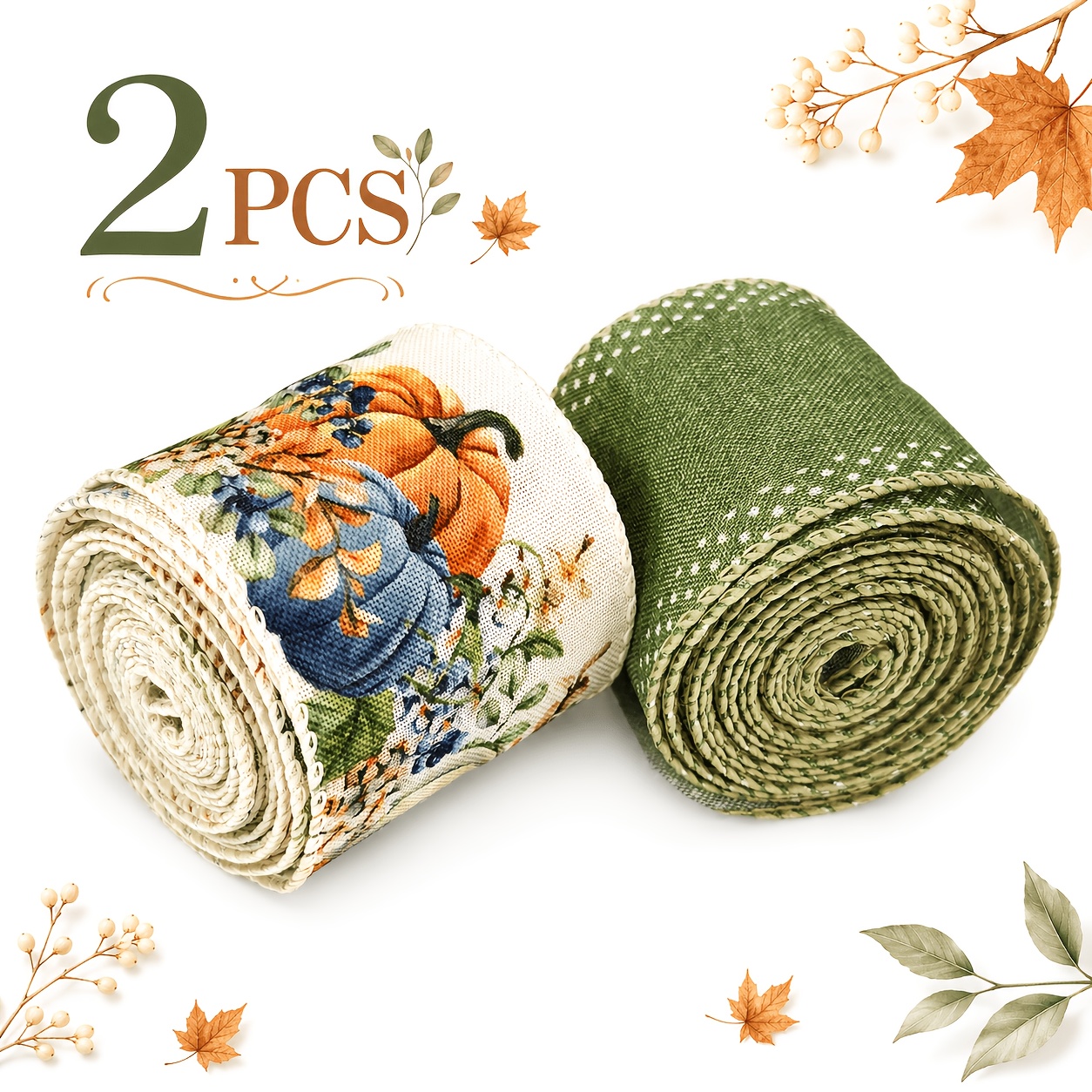 TEMU 2 Rolls Bows & Ribbons Fall Wired Edge Ribbon Suitable For Thanksgiving, Decorations - Wide Solid Ribbon With Bow-making Edges For Wreaths, Gift