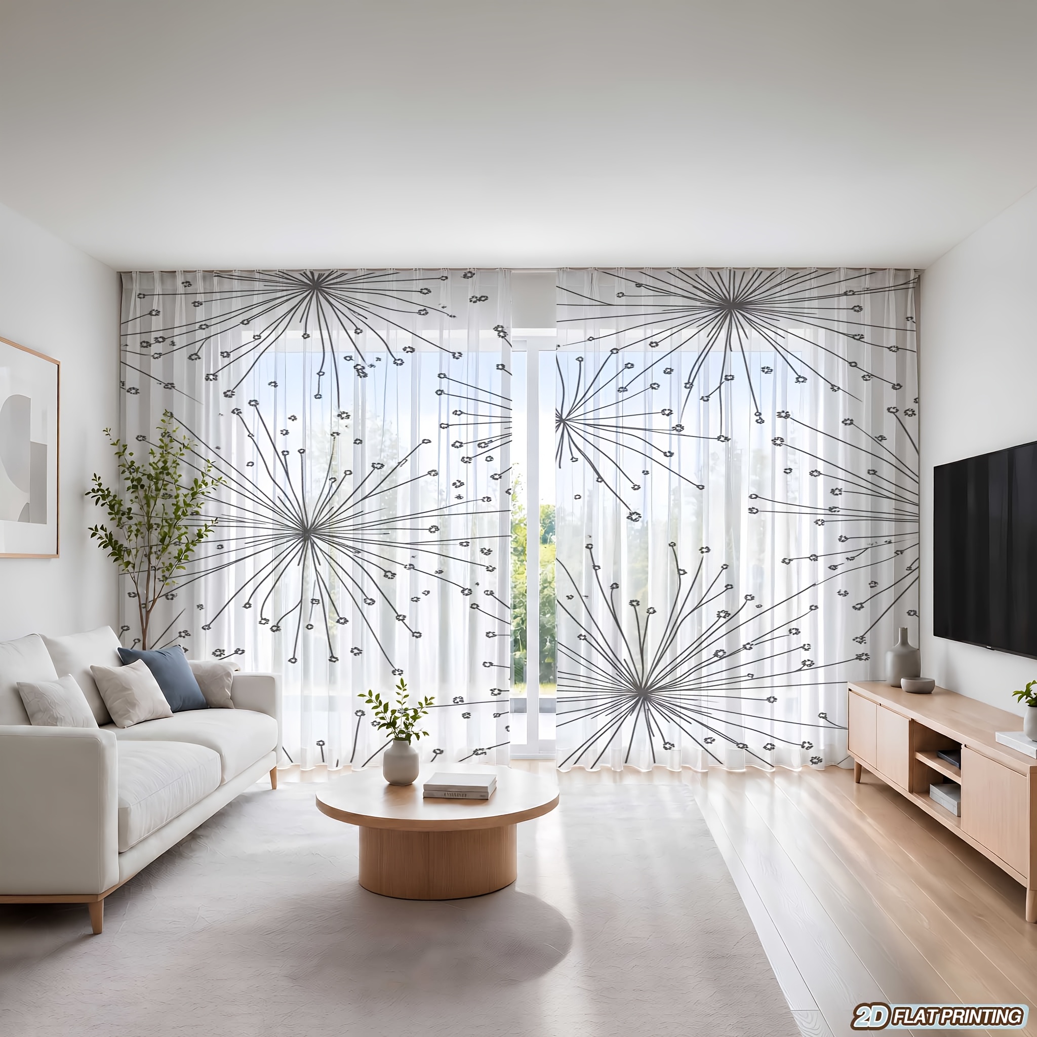 photo de l'article rideaux 2d plats, lot de 2, impression numérique   2d, polyester semi-transparent, écran de fenêtre à motif   radial,   à passe-tringle supérieur, installation   perçage, style  ,   de   et aéré, décoration polyvalente pour   vitrées