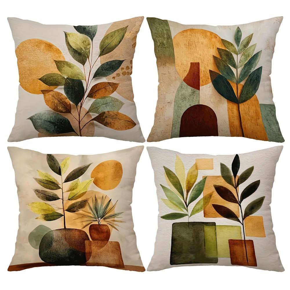 TEMU Juego de 4 fundas de cojín geométricas naturales, perfectas para mejorar una decoración del hogar fácil y acogedora, que miden x , aptas para la