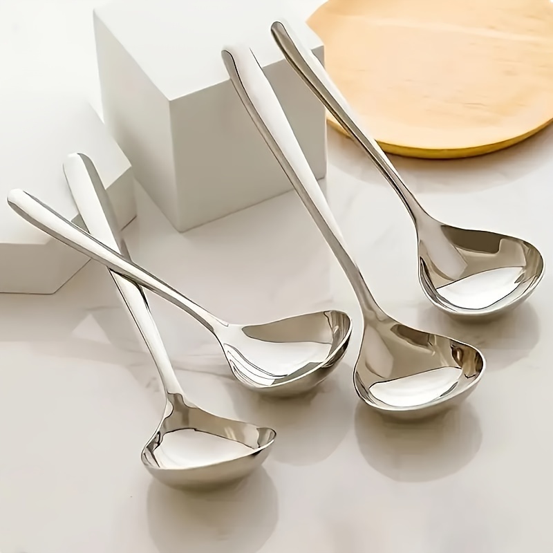 

Set Of 4 Stainless Steel Long- Soup Spoons Is Ideal For Soup And Hot Pot Restaurant Utensils