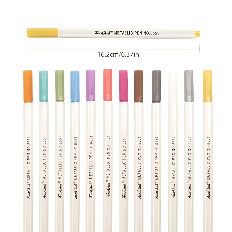 TEMU 12pcs [1 Boîte] Stylos Métalliques à Pointe Fine et Scintillants, Idéaux pour Papier Noir, Peinture , Création de Cartes et Autres