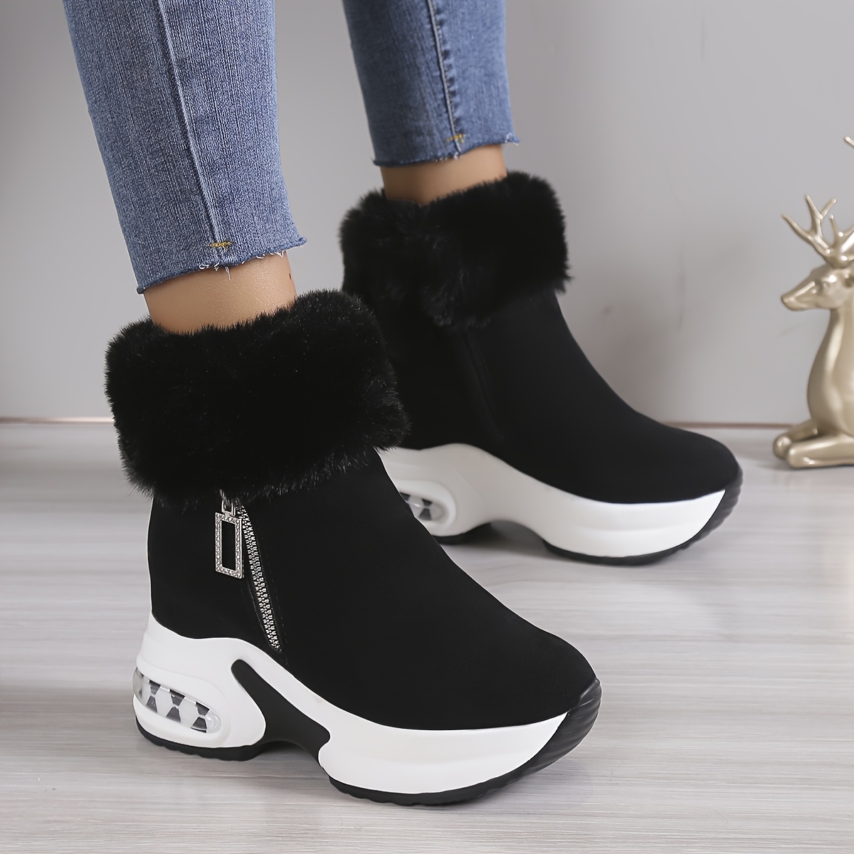 

Women' High Heel Bottom Plus Velvet Collar Boots Fashionable Trendy Short Boots