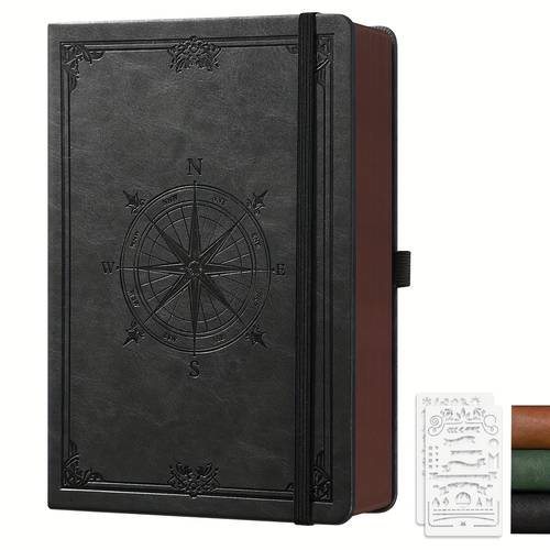 vintage leather journal for men women 320 numbered pages 5 75 x 8 38 thick 100gsm plain paper hardcover with compass writing or personal use notebook for work