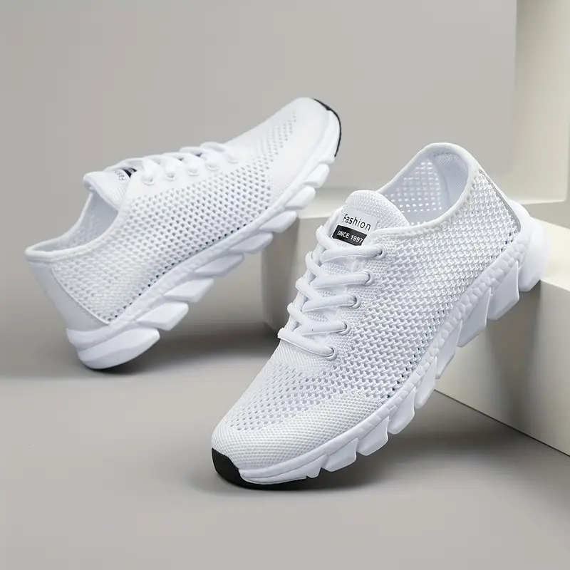 Women's Breathable Mesh Sneakers, All-Season Low Top Lace-Up Shoes with Plain Toe, EVA Upper & Sole, Fabric Inner & Insole - Comfortable Athletic Footwear, High Top Sneakers