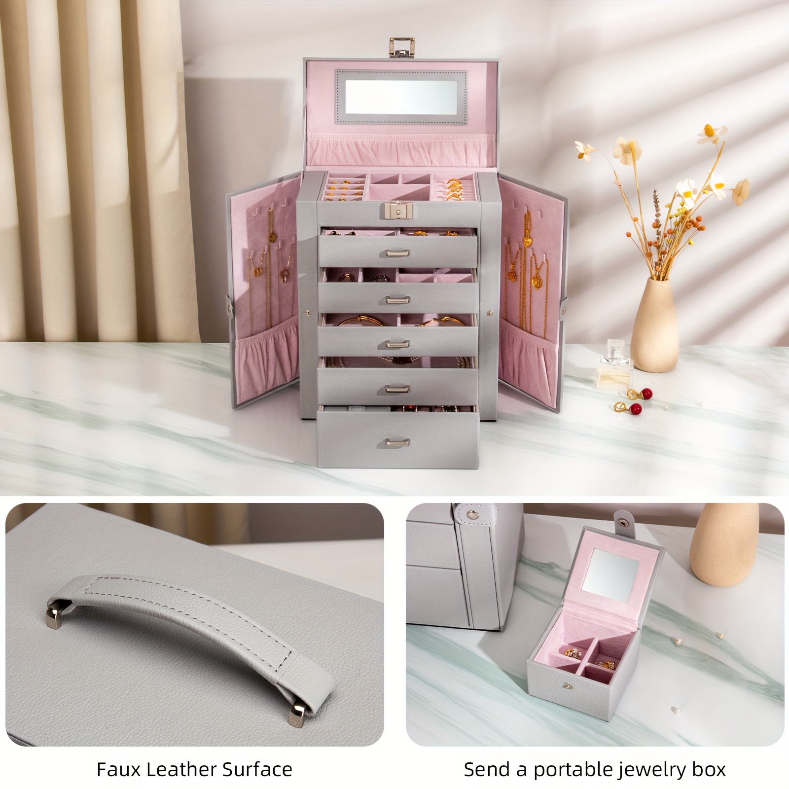   6 tier jewelry box jewelry case with 5 drawers large storage capacity with   lockable jewelry storage organizer gift for     Product details 19