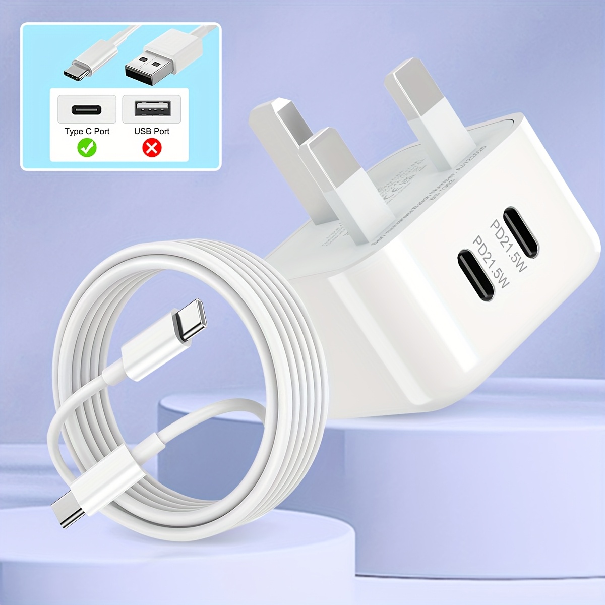 usb c fast charger plug type c cable 5m pd dual 21 Temu United