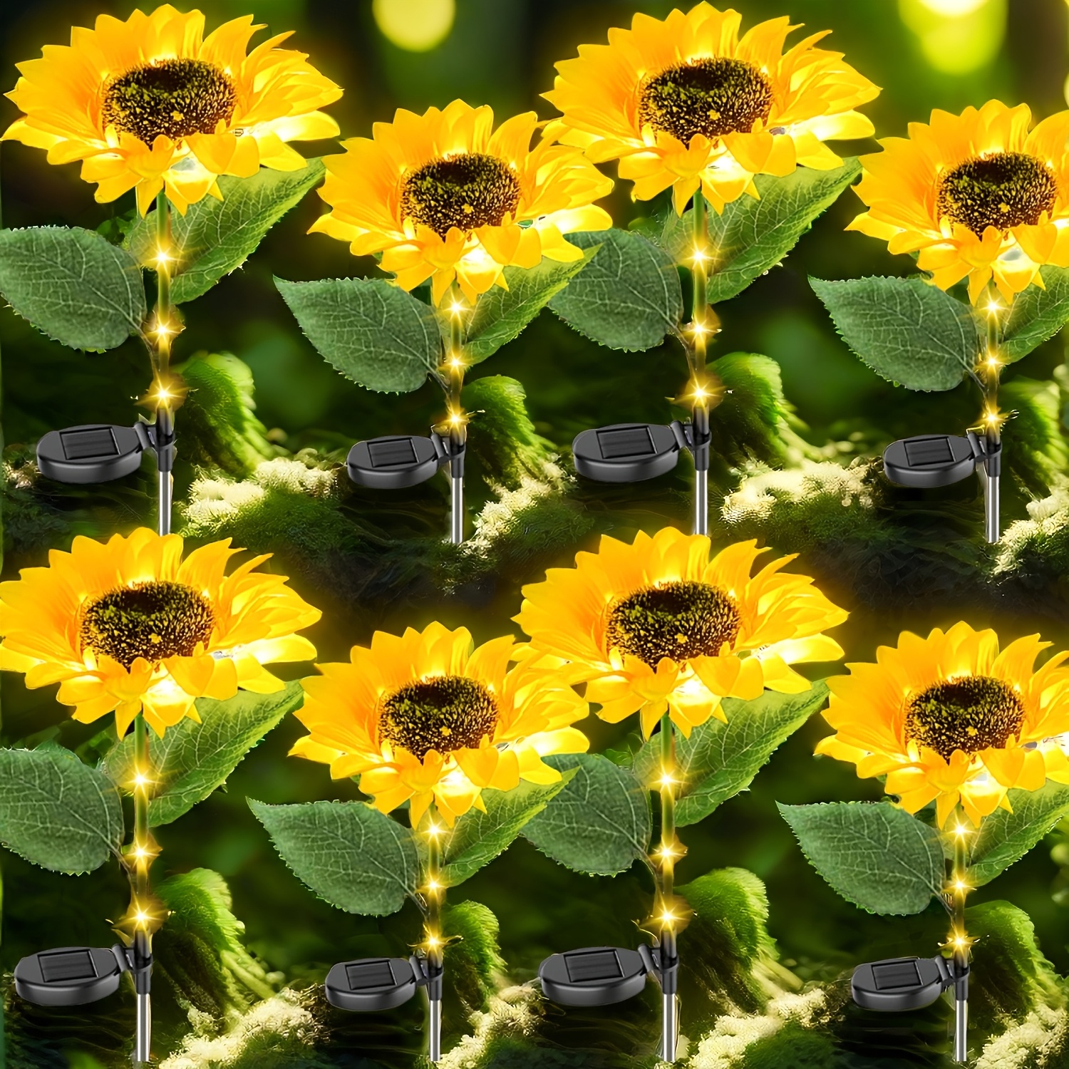 

8 Pac Sunflower Lights, Sunflower Patio Lights For Outside With Lifelike Bigger Sunflower&bright Led, Solar Powered Outdoor Lights For Yard Pathway Garden Decor