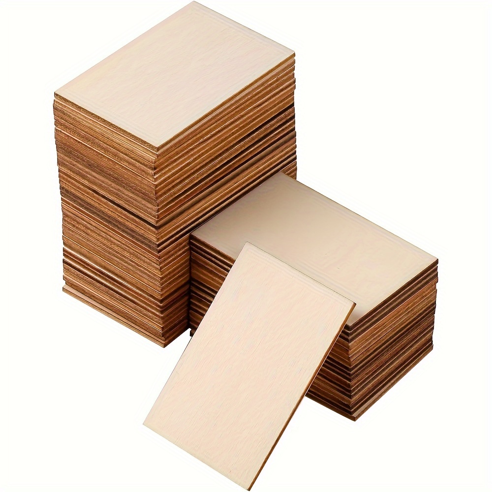 

100pcs Unfinished Wooden Products, Blank Rectangular Wooden Pieces, For Diy Craft Painting,