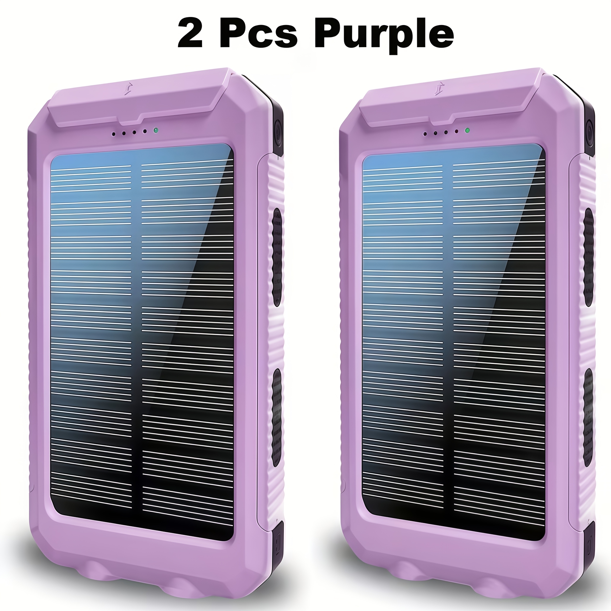 TEMU 2pcs Solar Charger 20000mah, Portable Dual Usb Output Solar Charging Panel, Fast Charging External Battery Pack, Built-in Led Flashlight