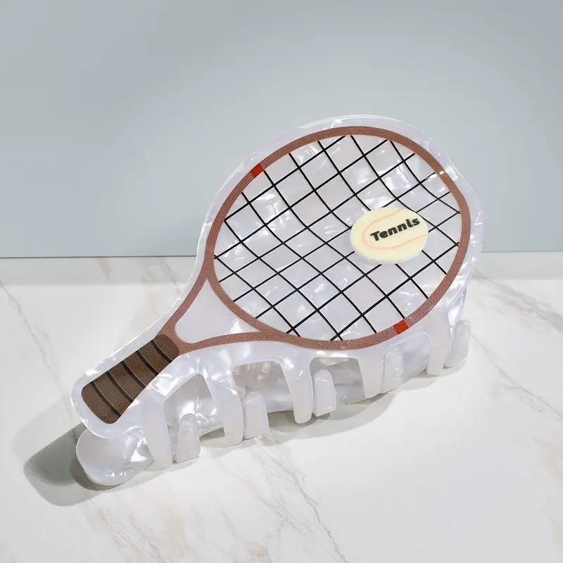 2pcs cute cartoon tennis racket hair clips sporty grid pattern lettered oval grip hair accessories for half up styles parties travel pastel earthy tones tennis accessories party   stylish accessory novelty hairpin   Product details 4
