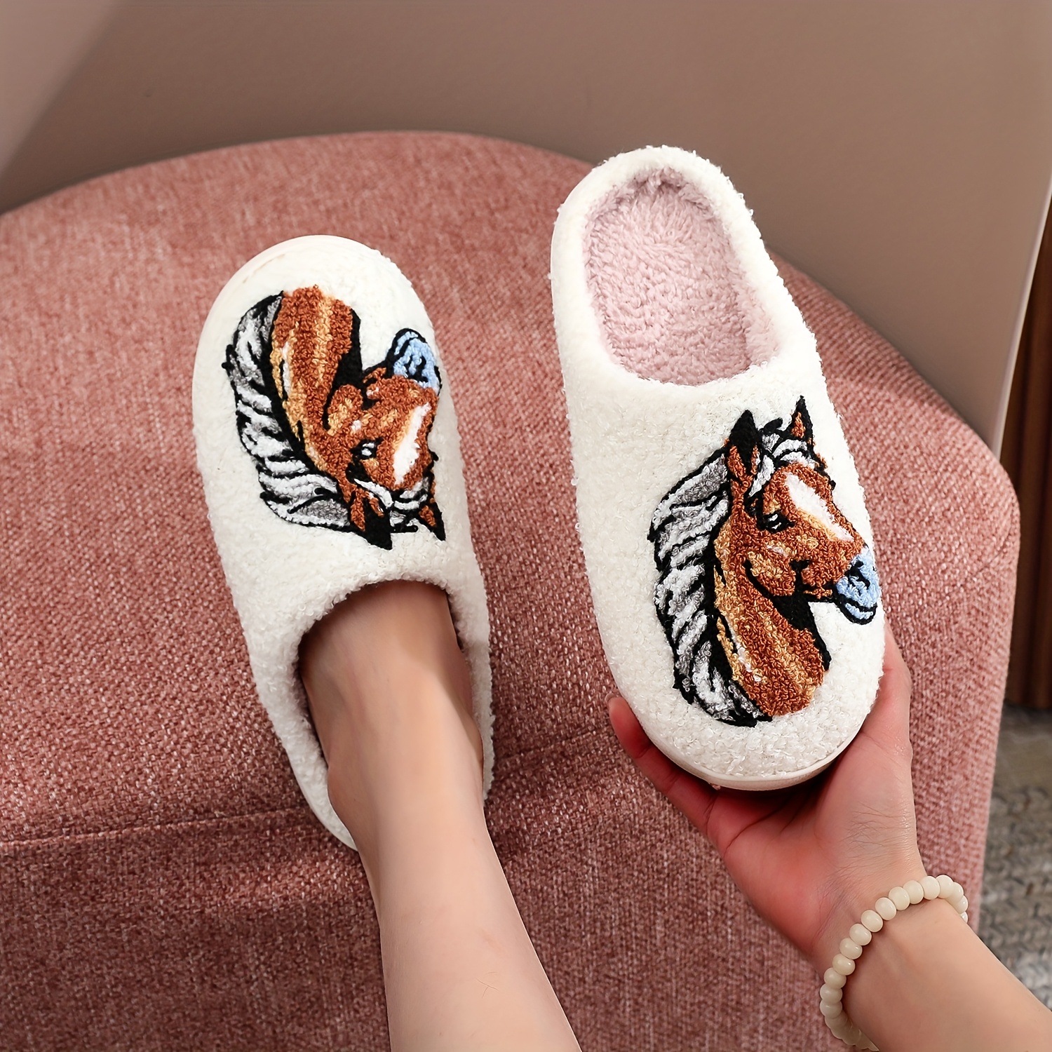 Cozy Horse-Head Print Slippers Soft Fabric, TPR Sole Shoes for Home  Relaxation, Perfect Gift for Shoes|Horse Motif Slippers|Fabric Upper