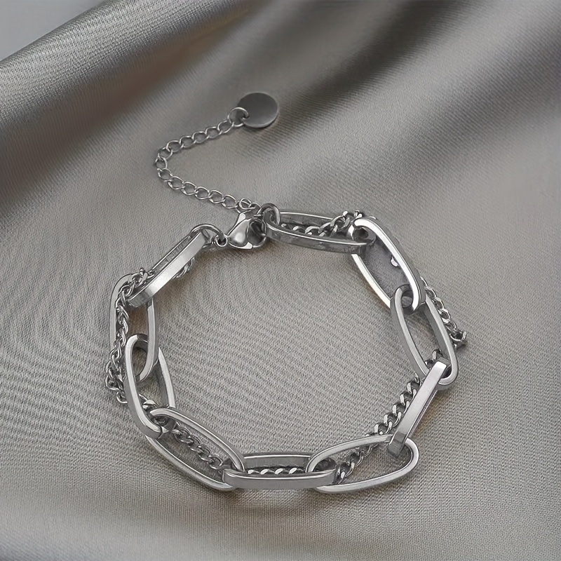 Double Layer Hip Hop Bracelet in Stainless Steel with Stylish Chain