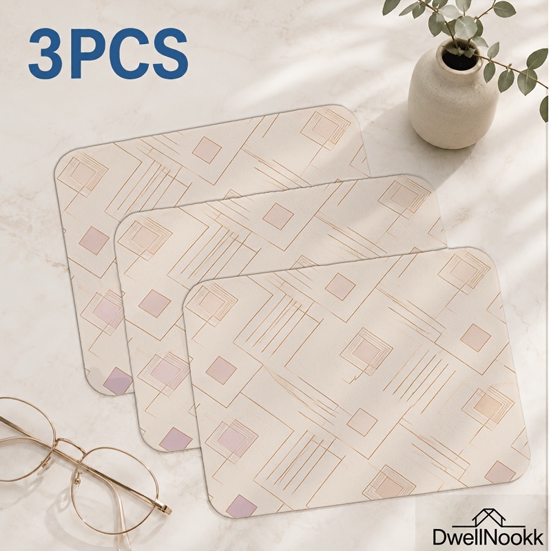 TEMU Lot de 3 chiffons en microfibre à motif de géométriques imprimées pour lunettes, écran de téléphone et nettoyage d'objectif, impression simple