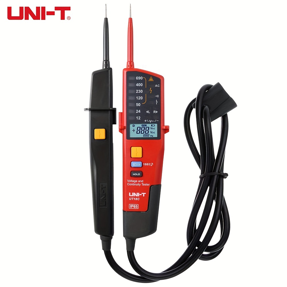 

Uni-t Ut18c Digital Multimeter, Red Plastic Voltage Tester With Led Display, Battery Powered Phase Continuity Voltage Detector, ≤36v Measurement Accuracy 1, No Battery Included