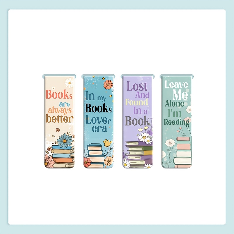 Image of 4pcs Romantic & Inspirational Magnetic Bookmarks - Floral Designs With Motivational Quotes, Perfect Gift For Readers, Librarians