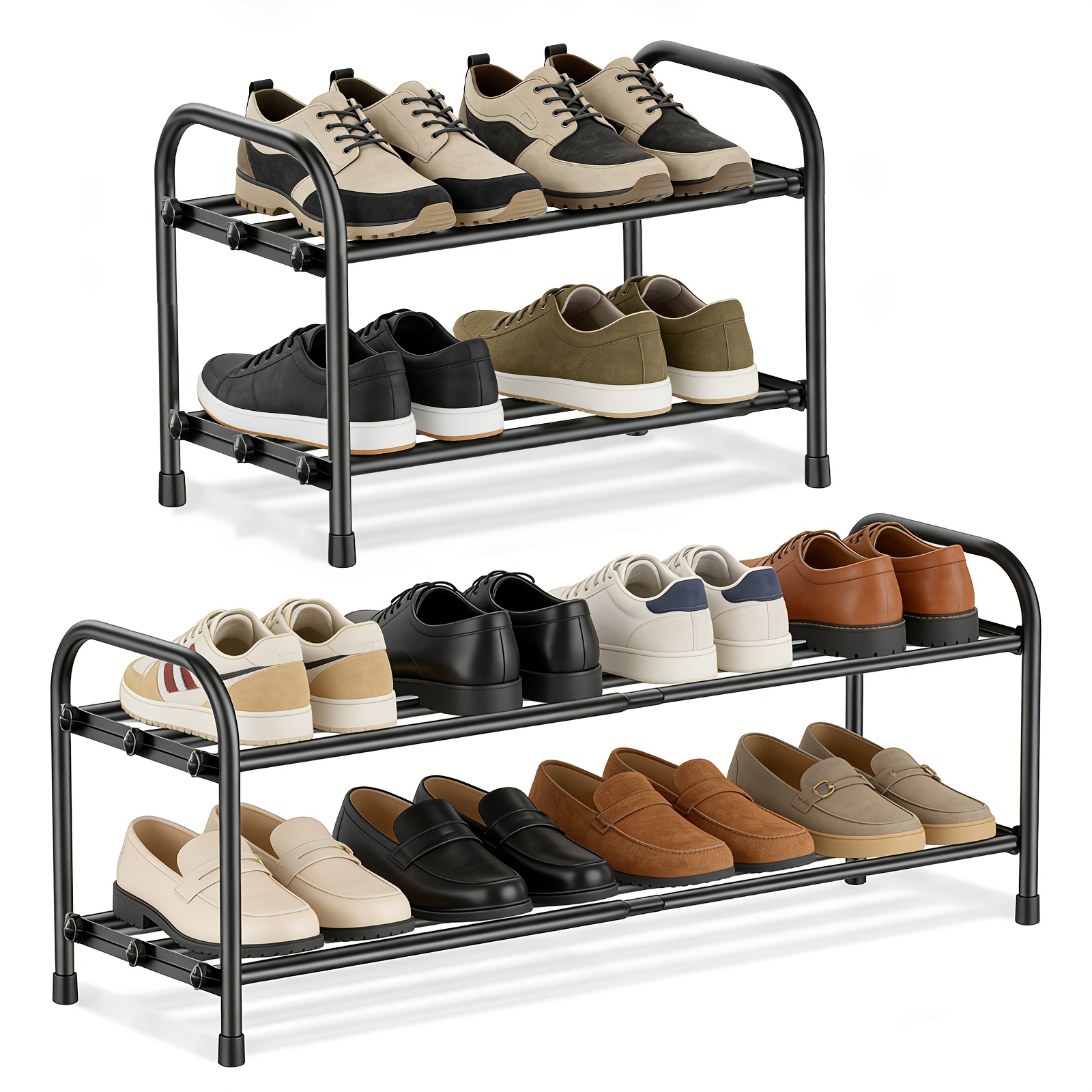 Expandable Shoe Rack, Double-layer Adjustable Shoe Cabinet, Black Freestanding Golden Metal Shoe Rack, Suitable For Small Spaces And Entrances