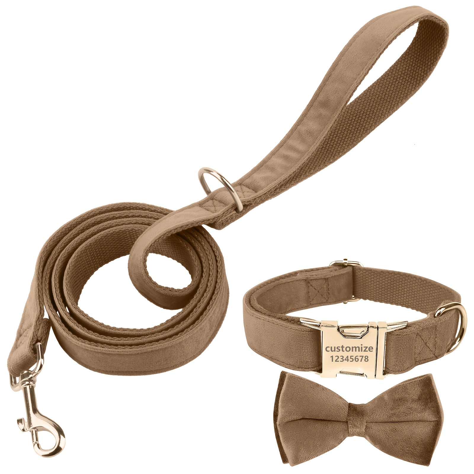 TEMU 3pcs Personalized Dog Collars With Name And Phone Number With Dog Leash And Dog Bow Tie Plate Collar With Fixed Id Tag For Dogs, Small Dog